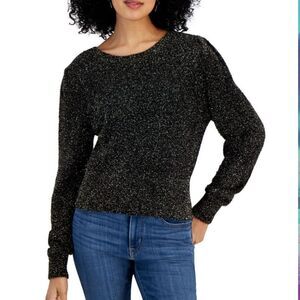 Metallic Eyelash-Knit Black Crewneck Sweater NWT Size Medium Long Sleeve